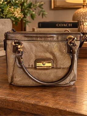 Coach | Bags | Coach Kristin Metallic Python Embossed Leather Ns Tote ...
